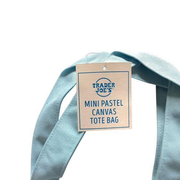 Trader Joe's Tote Light Blue Mint Green Canvas Mini Limited Edition - Picture 3 of 4